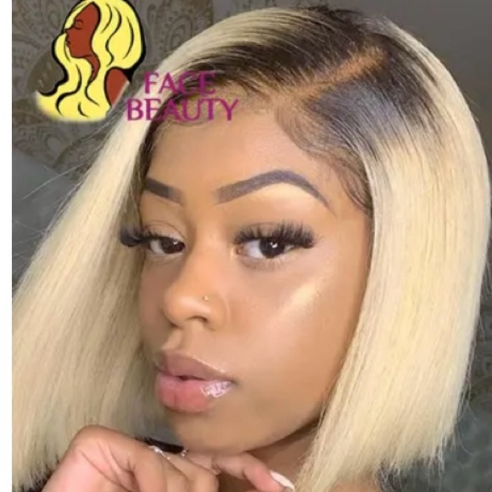 4x4 Bob Frontal Wigs Ombre Blonde Lace Front Human Hair 12 inches